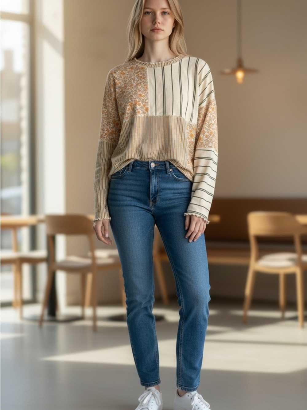 American Eagle Patchwork Boho Long Sleeve Top XS